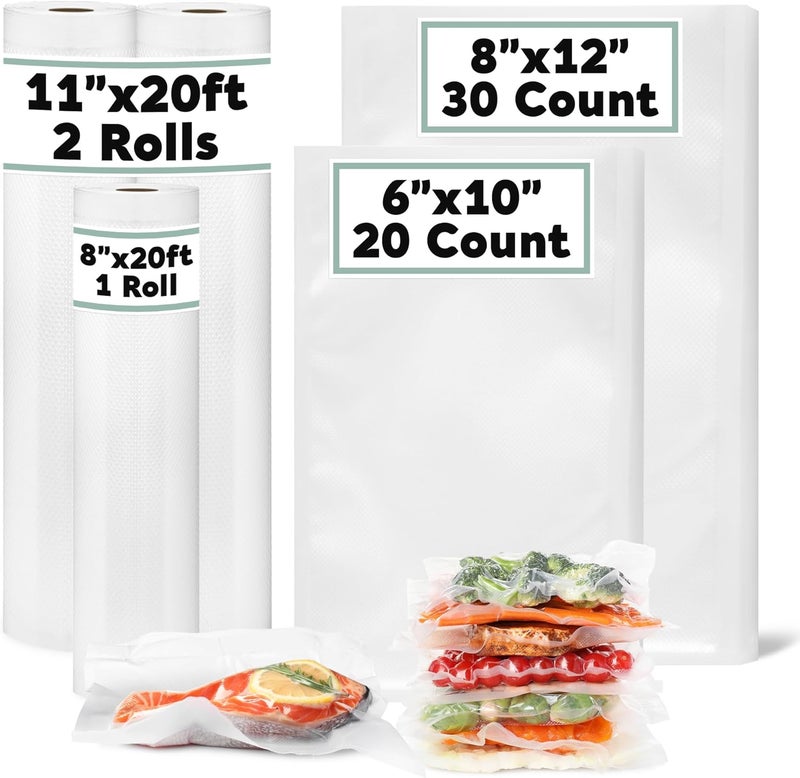 Avid Armor Vacuum Sealer Bags & Rolls – Heavy Duty, BPA-Free, Pre-Cut & Custom-Sized for Food Storage, Meal Prep & Sous Vide – 20 Pint, 30 Quart, 2 Rolls (11"x20ft), 1 Roll (8"x20ft) - Image 1
